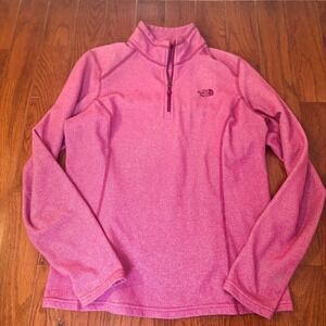 The North Face Pink Heathered Fleece 1/4 Pullover Women's L Lightweight Spring